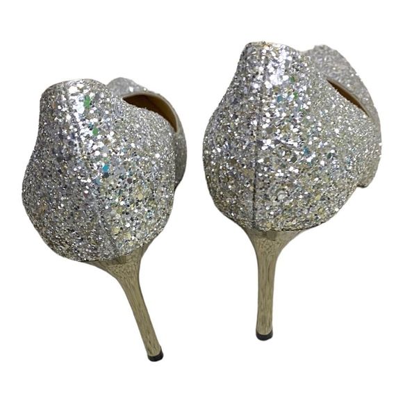 Jimmy Choo Silver Glitter Heels - Picture 5 of 9